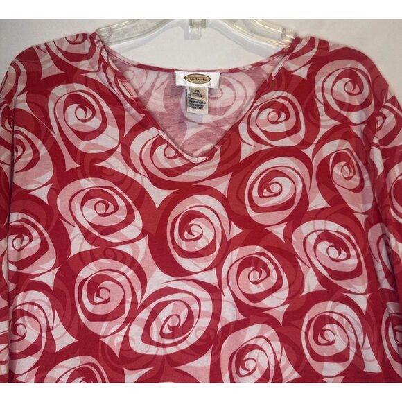 Talbots Women’s Swirl Print 3/4 Sleeve V Neck Knit Pullover Blouse Top Sz XL - Picture 2 of 8